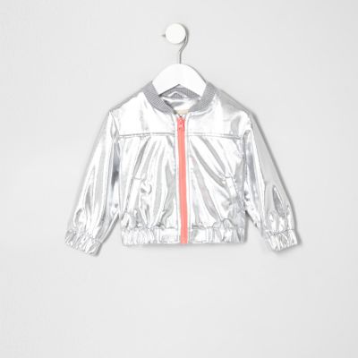 Mini girls silver bomber jacket